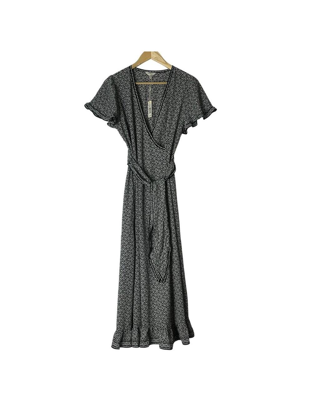 NWT Max Studio Floral Midi Dress NWT M Navy Green Blue Pockets Elastic Waist
